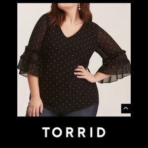 Torrid 5X chiffon Ruffle Bell Sleeve polka Dot Blouse